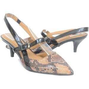 Ellen Tracy Snakeskin Slingback Kitten Heels Pointy Toes Mary Jane Size 9.5M